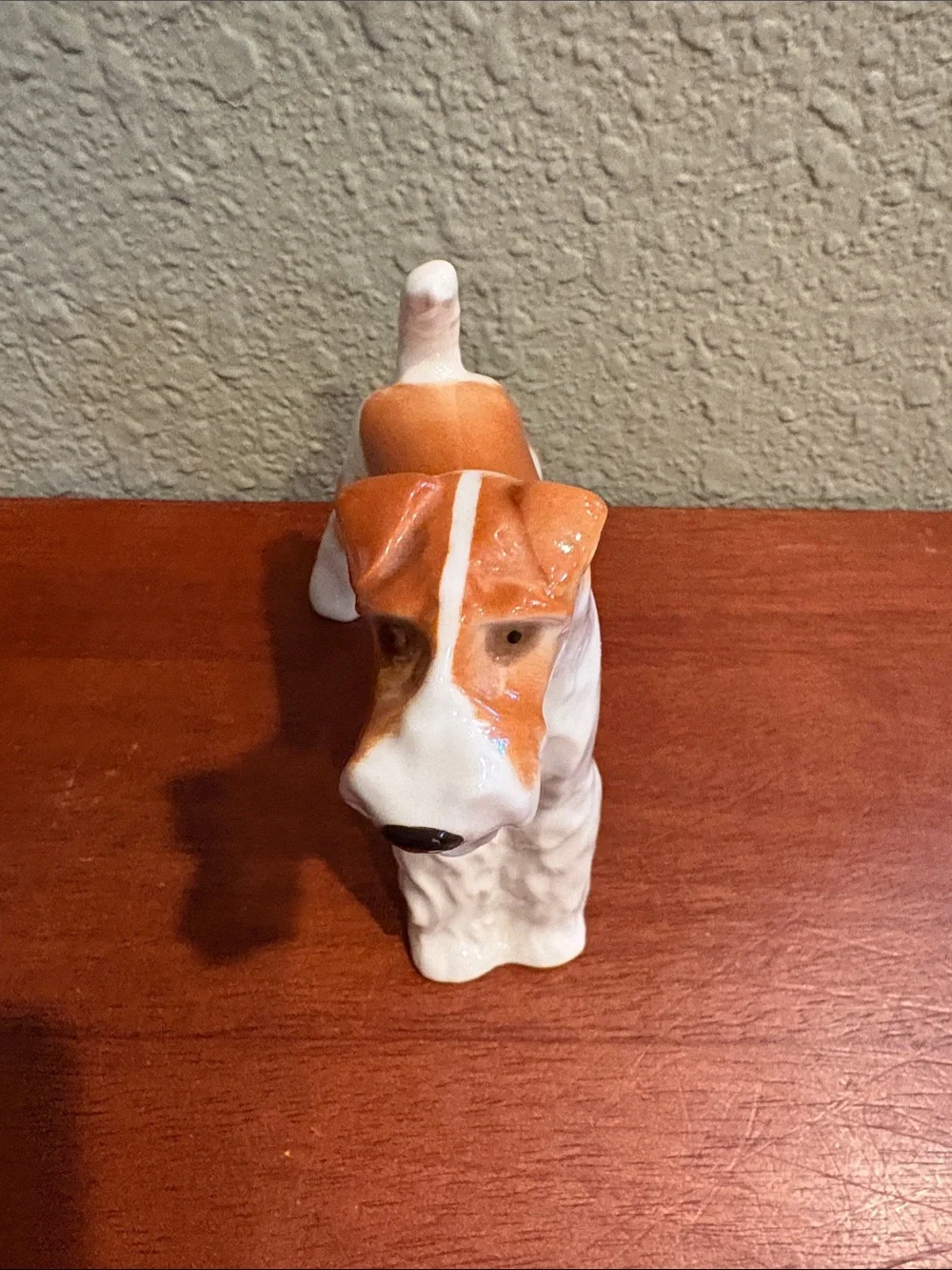 Porcelain Vintage Fox Terrier Dog Figurine - White & Brown - made in Russia